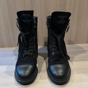 CHANEL Black Lace-Up Ankle Boots